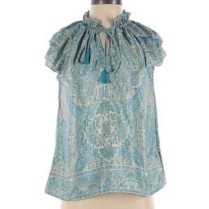 Perry Walker Collective Varina Flutter Sleeve Silk Blend Medallion Top S